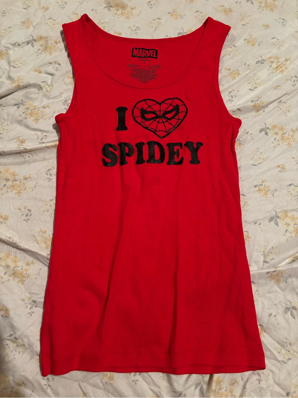 Marvel Red Tank Top with Black 'I ♥ Spidey' Graphic
